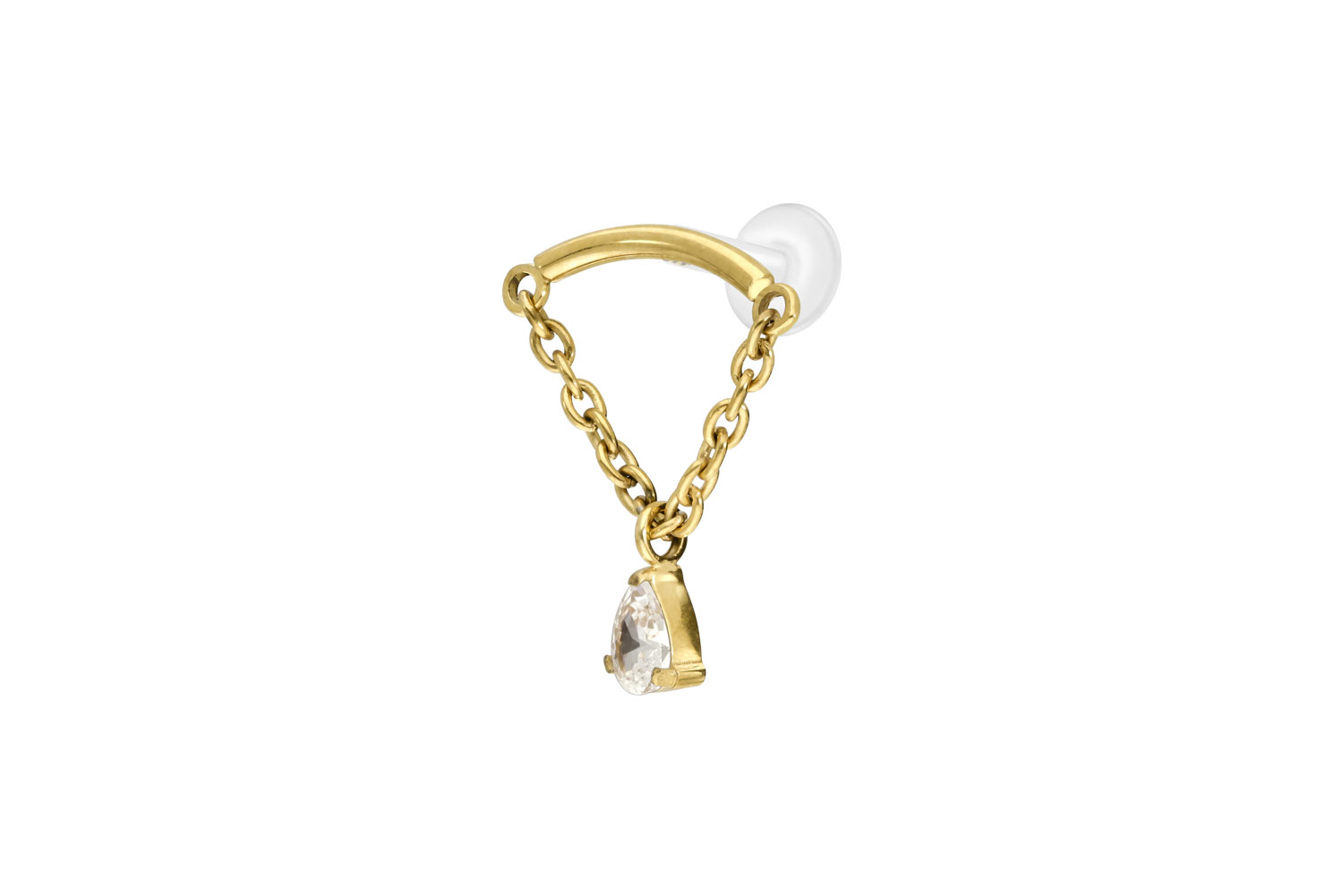 PTFE Labret Piercing mit Innengewinde + Titan-Aufsatz BOGEN + KETTE + KRISTALLTROPFEN